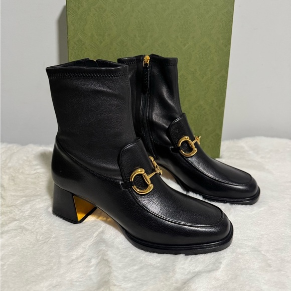 Gucci Black and Gold Ankle Boots with Horsebit Detail - Picture 1 of 8